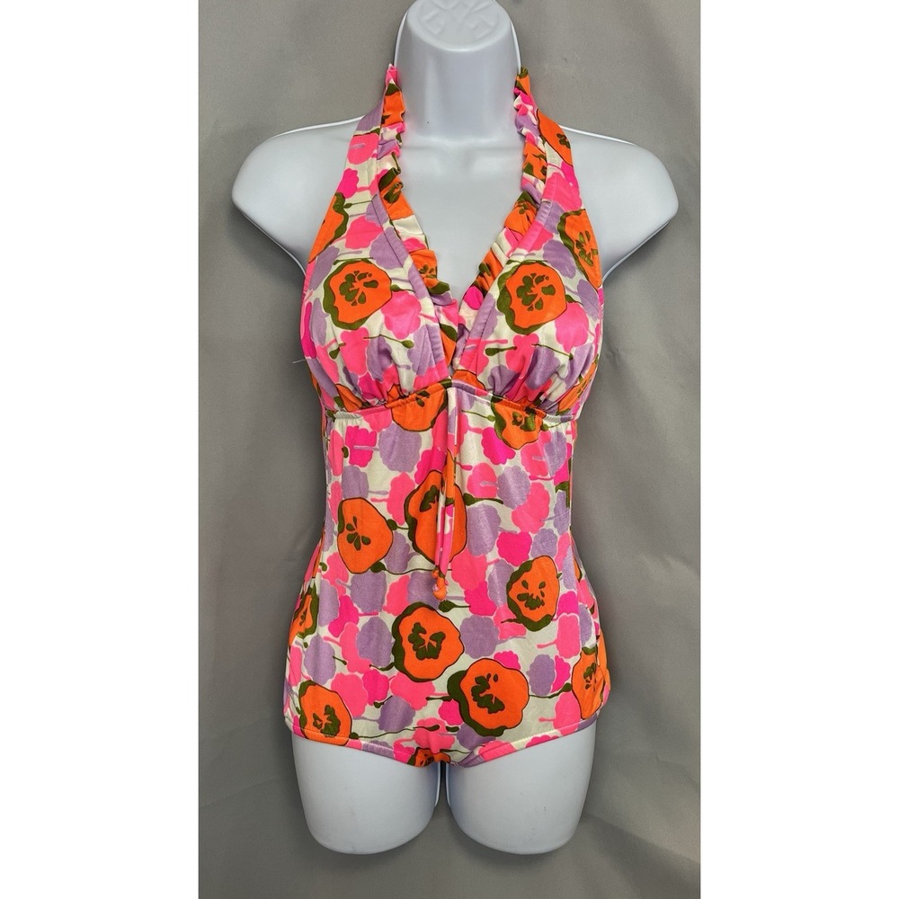 Vintage Floral Swimsuit Multicolor Beach Women's Medium Y2K